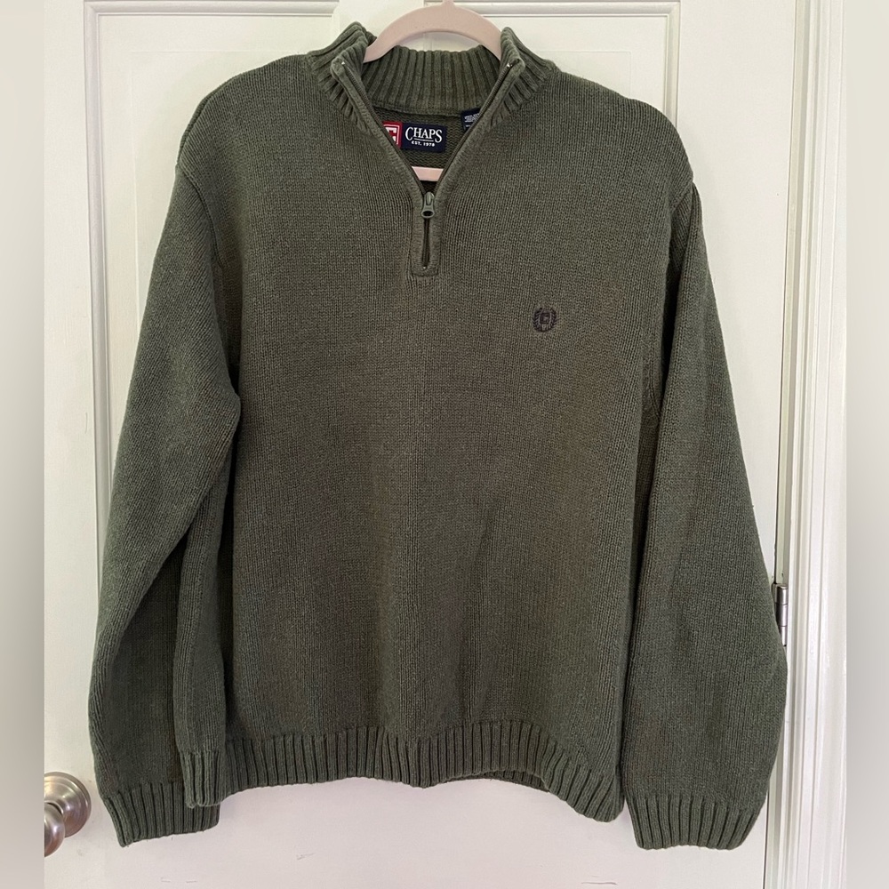 Chaps Green 100% Cotton Quarter Zip Sweater Size XLarge